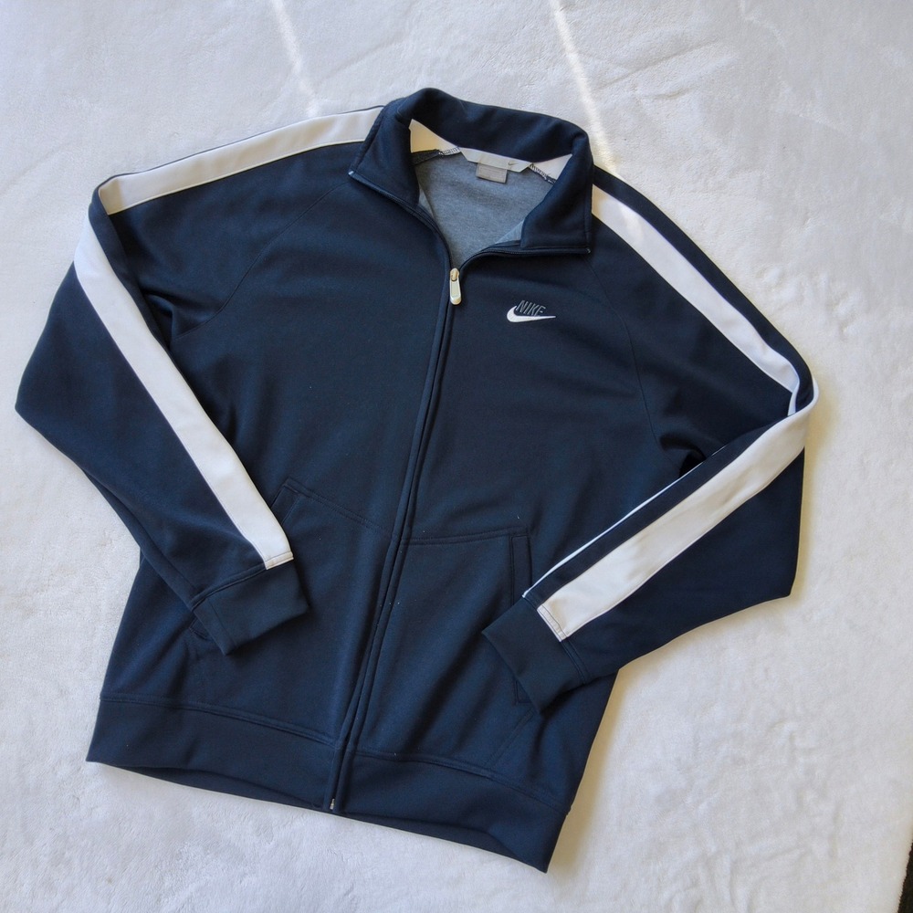 Nike Track Jacket Men Large Navy Blue White Stripe Full Zip Vintage 196191 Retro